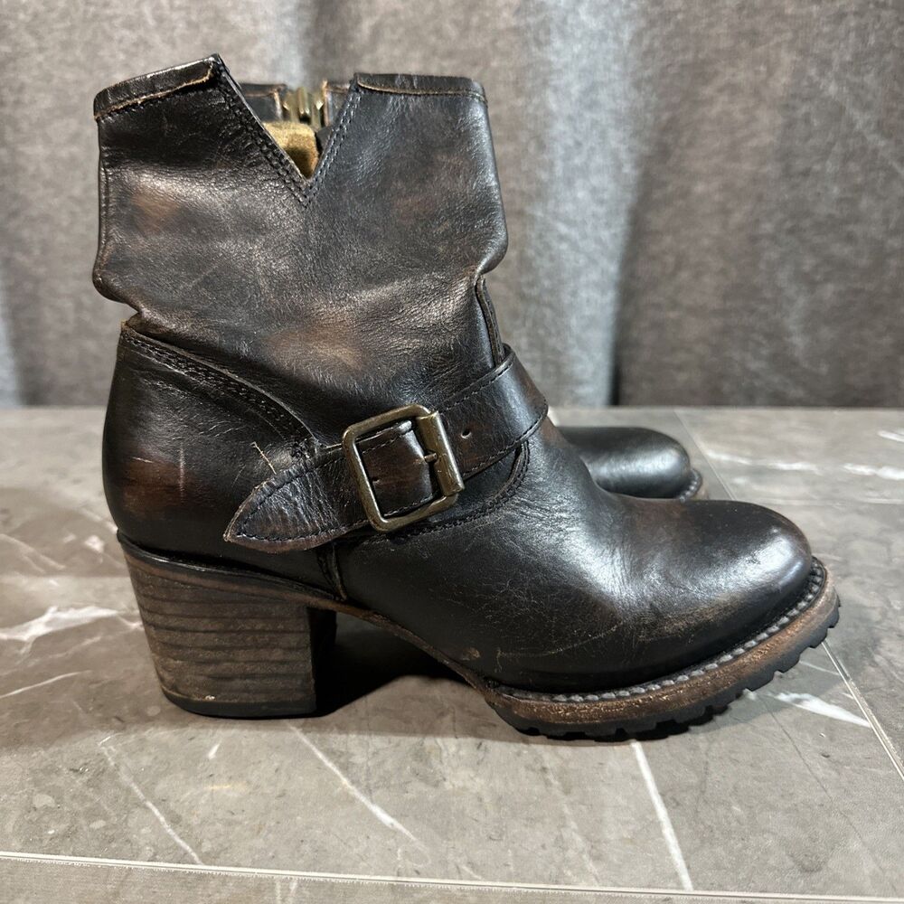 FREEBIRD Carlito Western Moto Zip Leather Boot Buckle Brown Two Toned US 6 B19